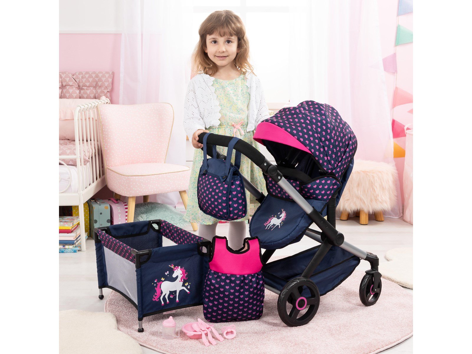 Bayer Design Doll's Pram Xeo Mega Set - Navy (17054AB)