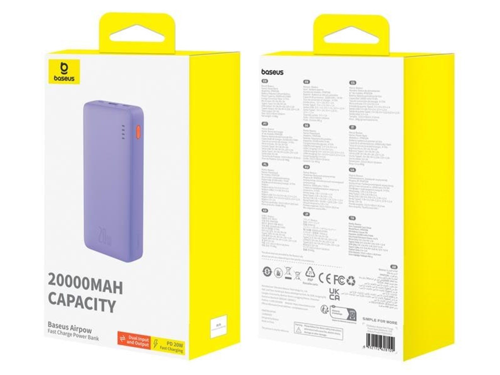 Baseus Airpow 20000mAh 20W powerbank (purple) Powerbank (Akku) - Purple - 20000 mAh