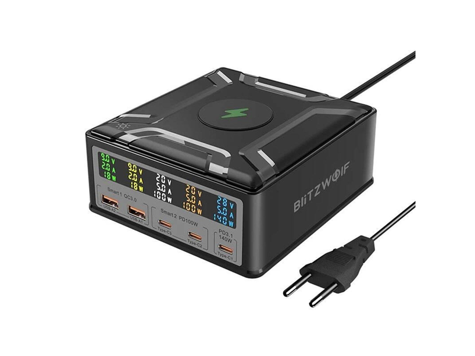 BlitzWolf BW-S28 260W 2xUSB-A 3xUSB-C 15W wireless charger (black)