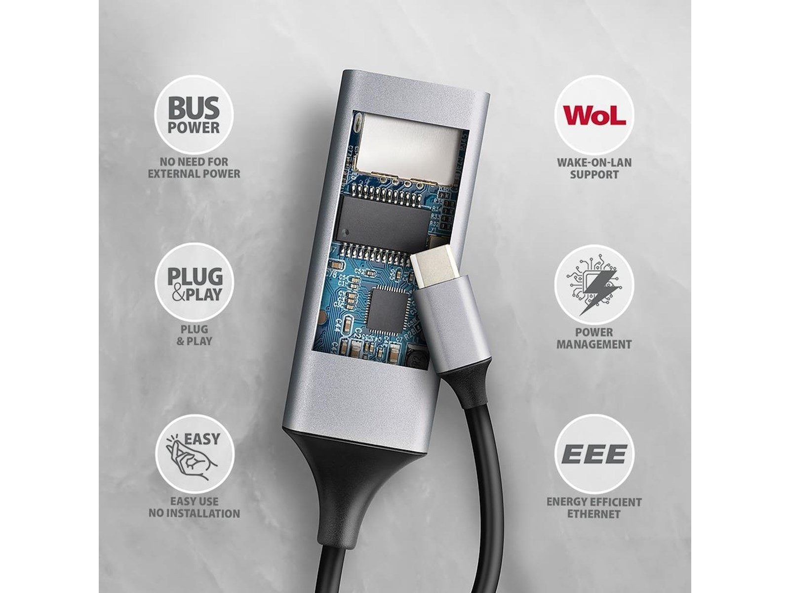 AXAGON ADE-TXPD USB-C Gigabit Ethernet Adapter Power Delivery 100W