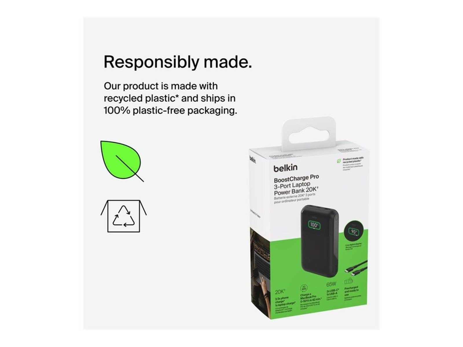 Belkin BoostCharge Pro power bank - 24 pin USB-C USB - 65 Watt Powerbank (Akku) - schwarz - 20000 mAh