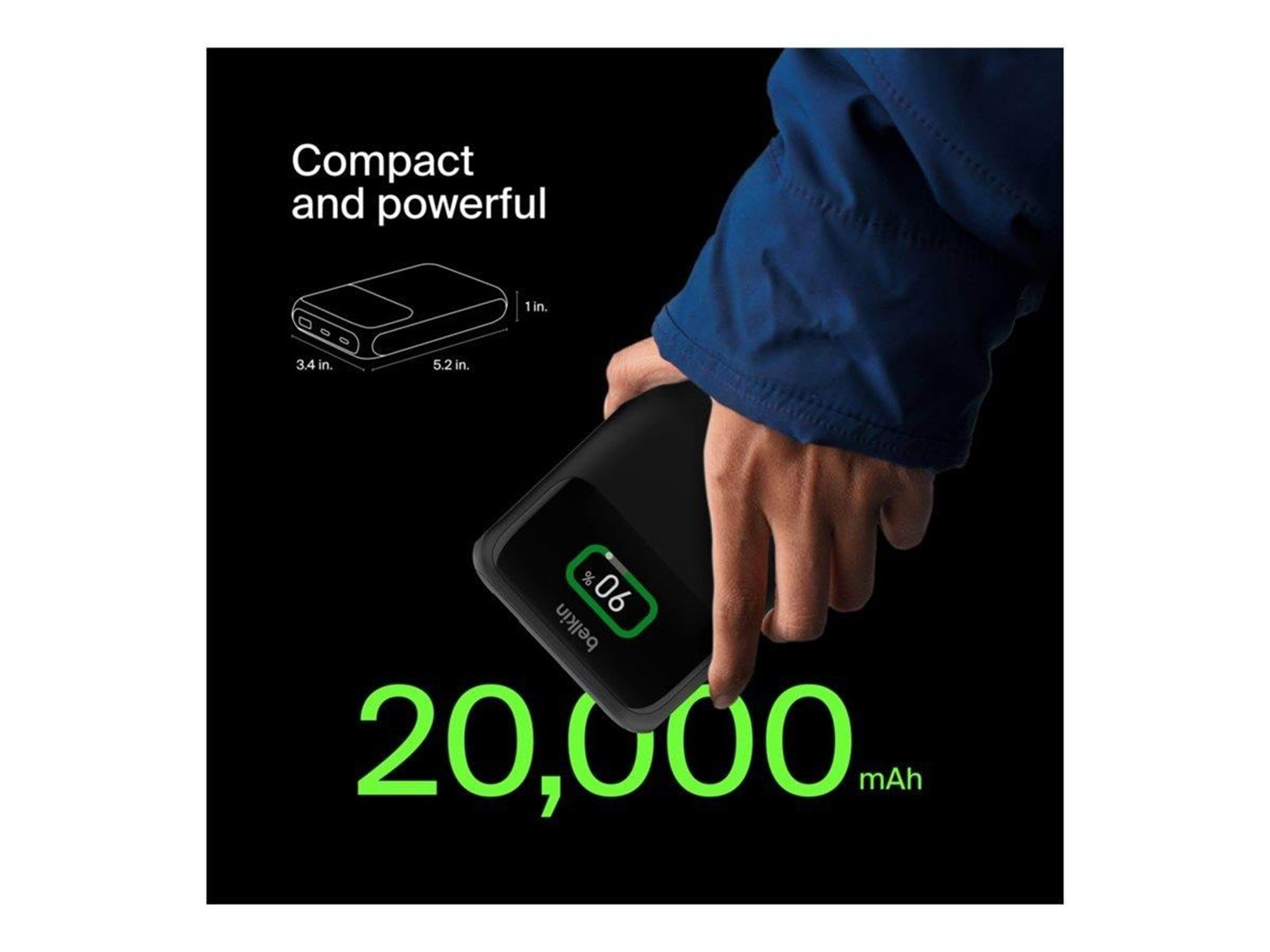 Belkin BoostCharge Pro power bank - 24 pin USB-C USB - 65 Watt Powerbank (Akku) - schwarz - 20000 mAh