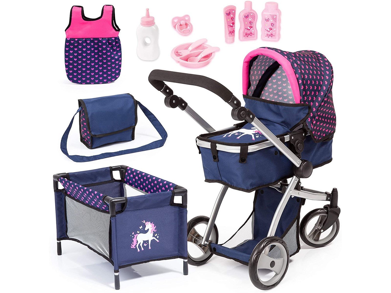 Bayer Design Doll's Pram Mega Set - Navy Unicorn