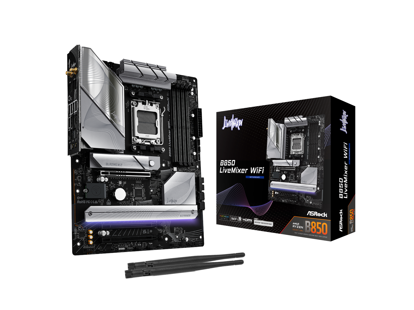 ASRock B850 LiveMixer WiFi Mainboard - AMD B850 - AMD AM5 socket - DDR5 RAM - ATX