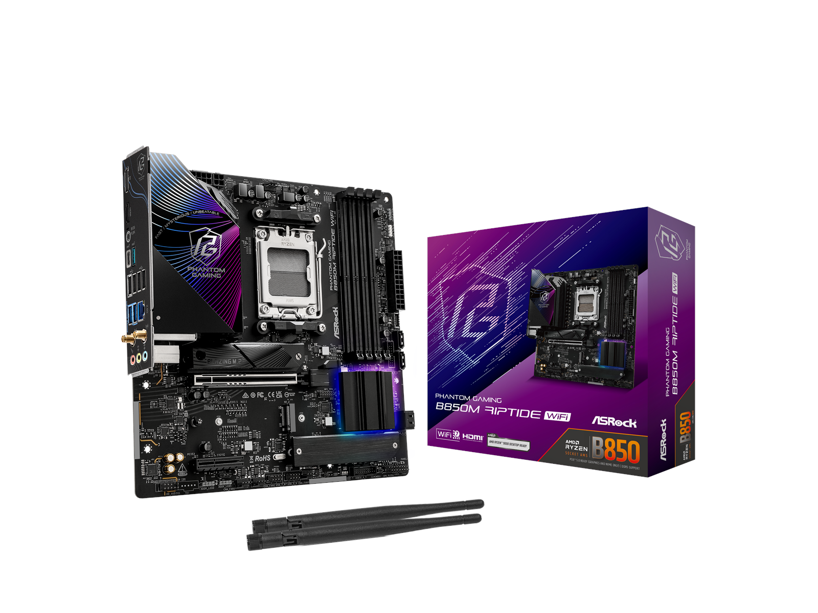 ASRock B850M Riptide WiFi Mainboard - AMD B850 - AMD AM5 socket - DDR5 RAM - Micro-ATX