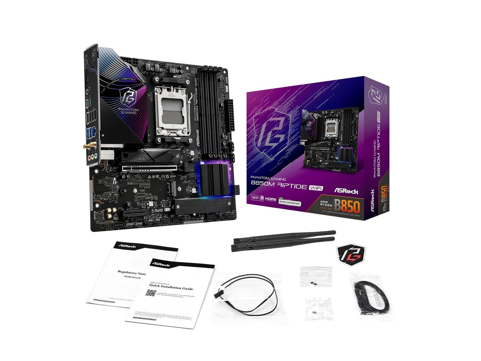 ASRock B850M Riptide WiFi Mainboard - AMD B850 - AMD AM5 socket - DDR5 RAM - Micro-ATX