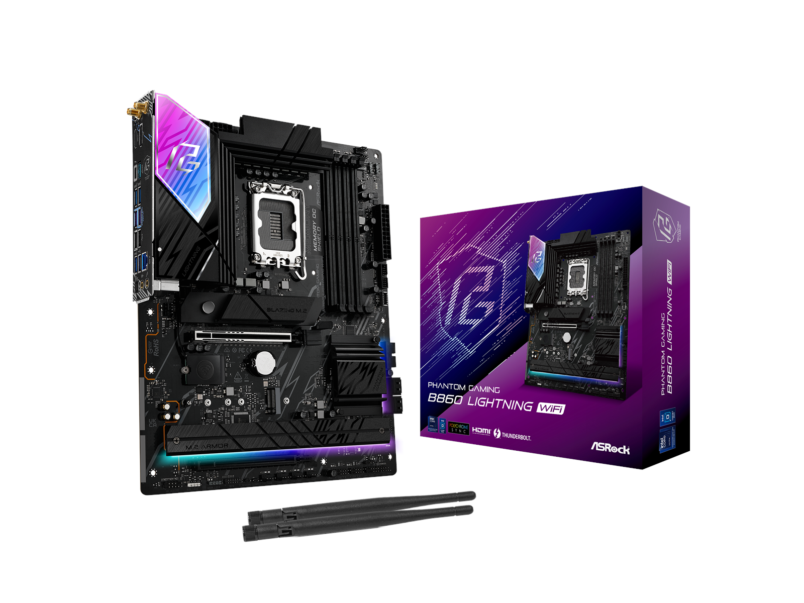 ASRock B860 Lightning WiFi Mainboard - Intel B860 - Intel LGA1851 socket - DDR5 RAM - ATX