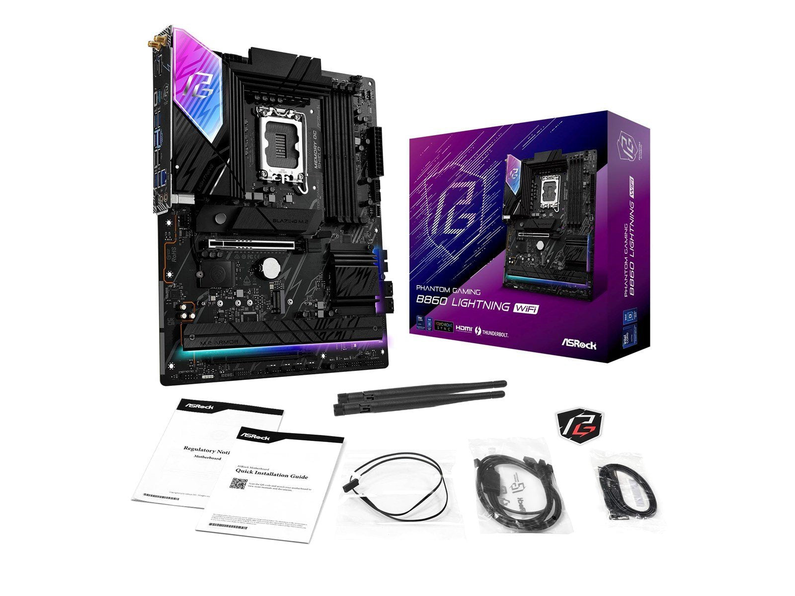 ASRock B860 Lightning WiFi Mainboard - Intel B860 - Intel LGA1851 socket - DDR5 RAM - ATX