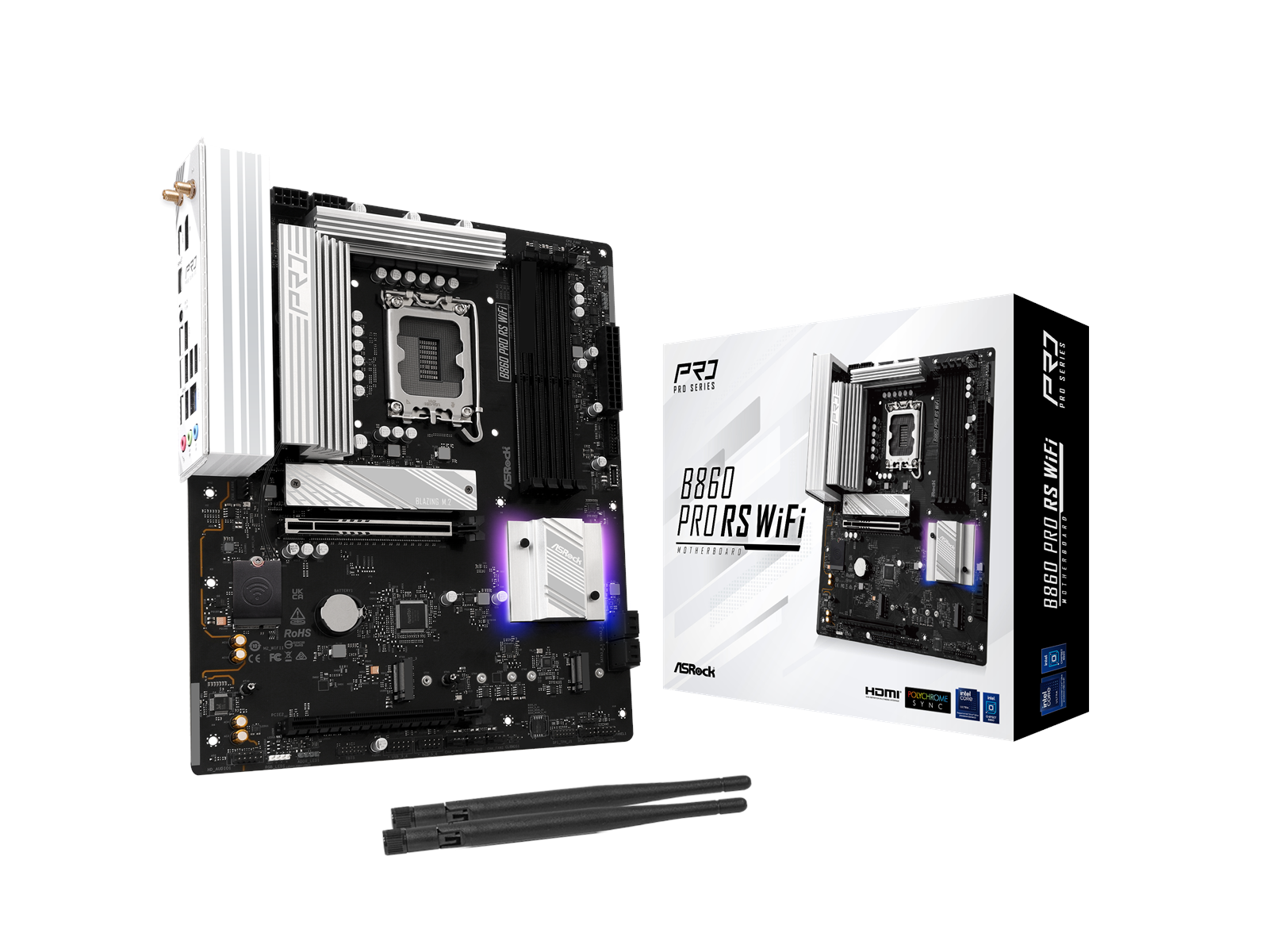 ASRock B860 Pro RS WiFi Mainboard - Intel B860 - Intel LGA1851 socket - DDR5 RAM - ATX