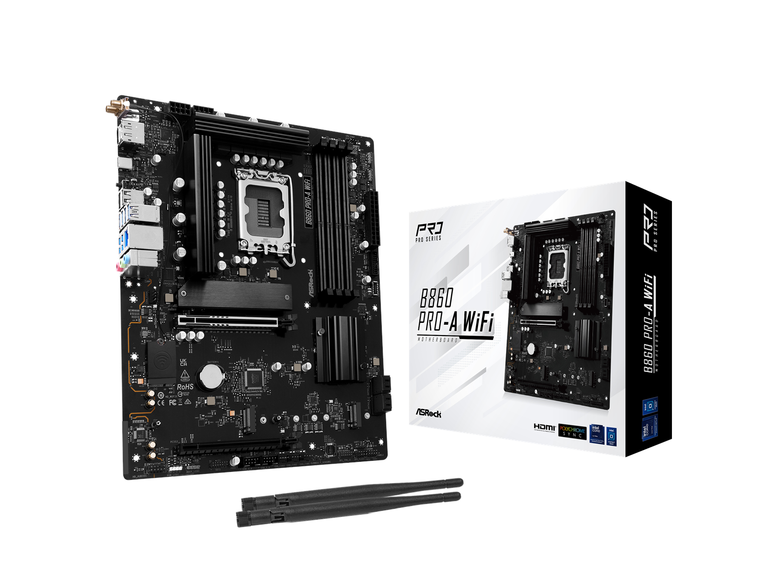 ASRock B860 Pro-A WiFi Mainboard - Intel B860 - Intel LGA1851 socket - DDR5 RAM - ATX