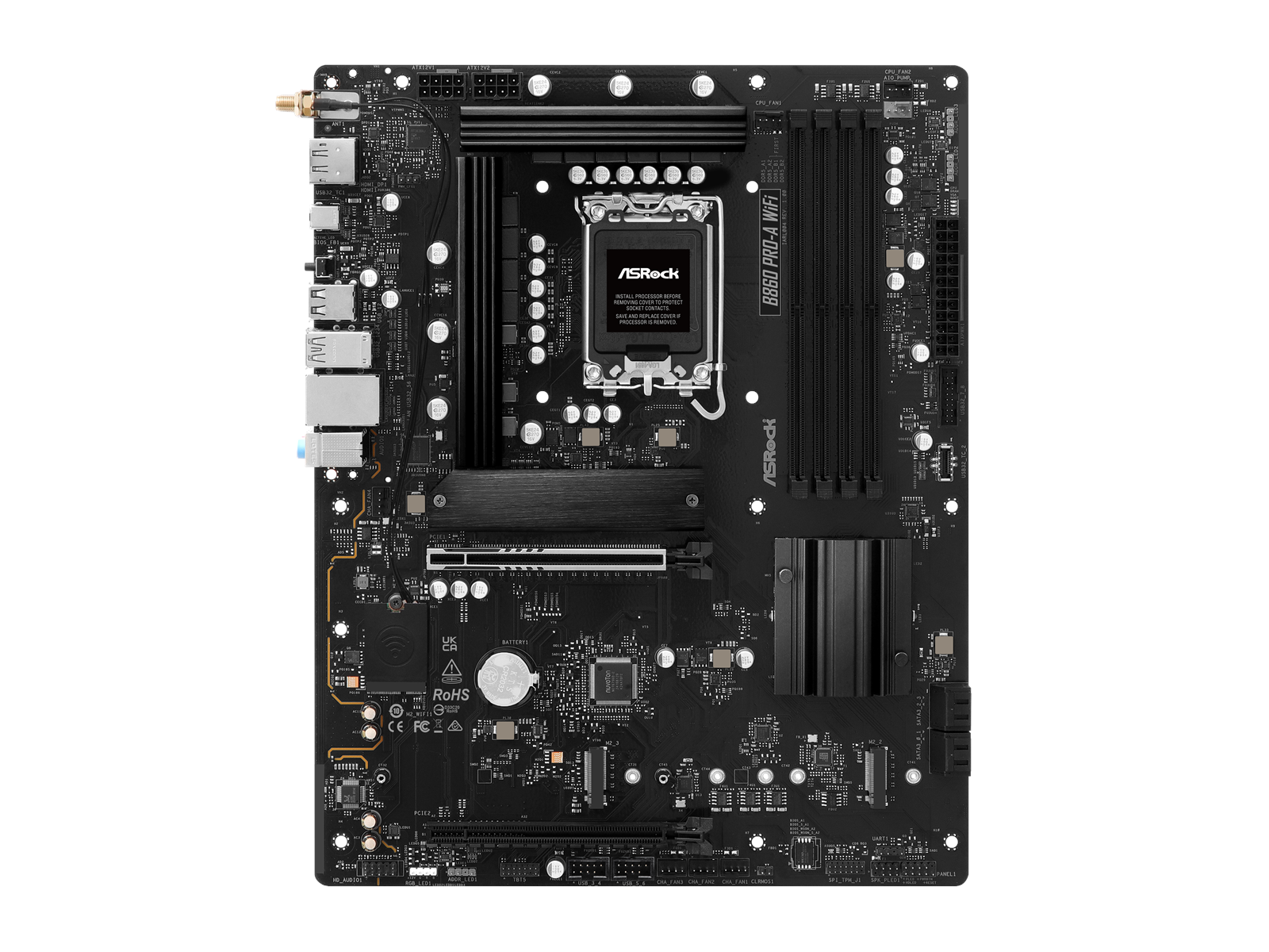 ASRock B860 Pro-A WiFi Mainboard - Intel B860 - Intel LGA1851 socket - DDR5 RAM - ATX