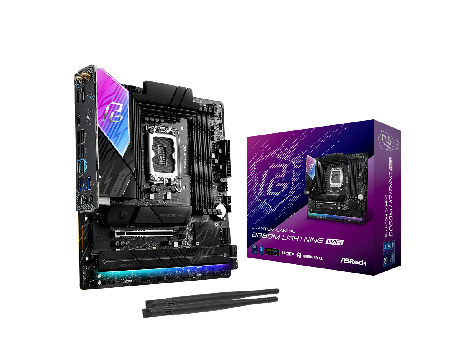 ASRock B860M Lightning WiFi Mainboard - Intel B860 - Intel LGA1851 socket - DDR5 RAM - Micro-ATX