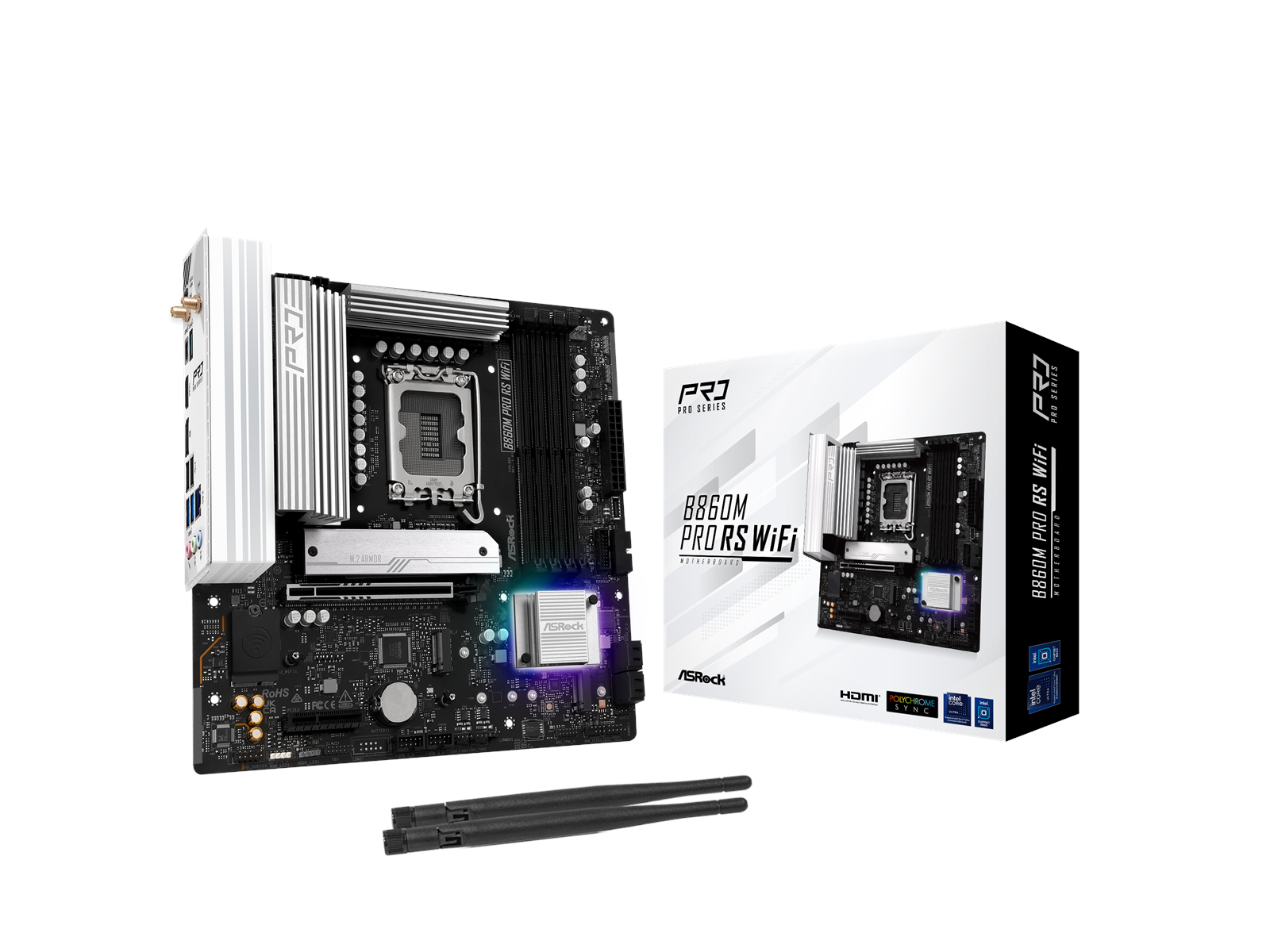 ASRock B860M Pro RS WiFi Mainboard - Intel B860 - Intel LGA1851 socket - DDR5 RAM - Micro-ATX