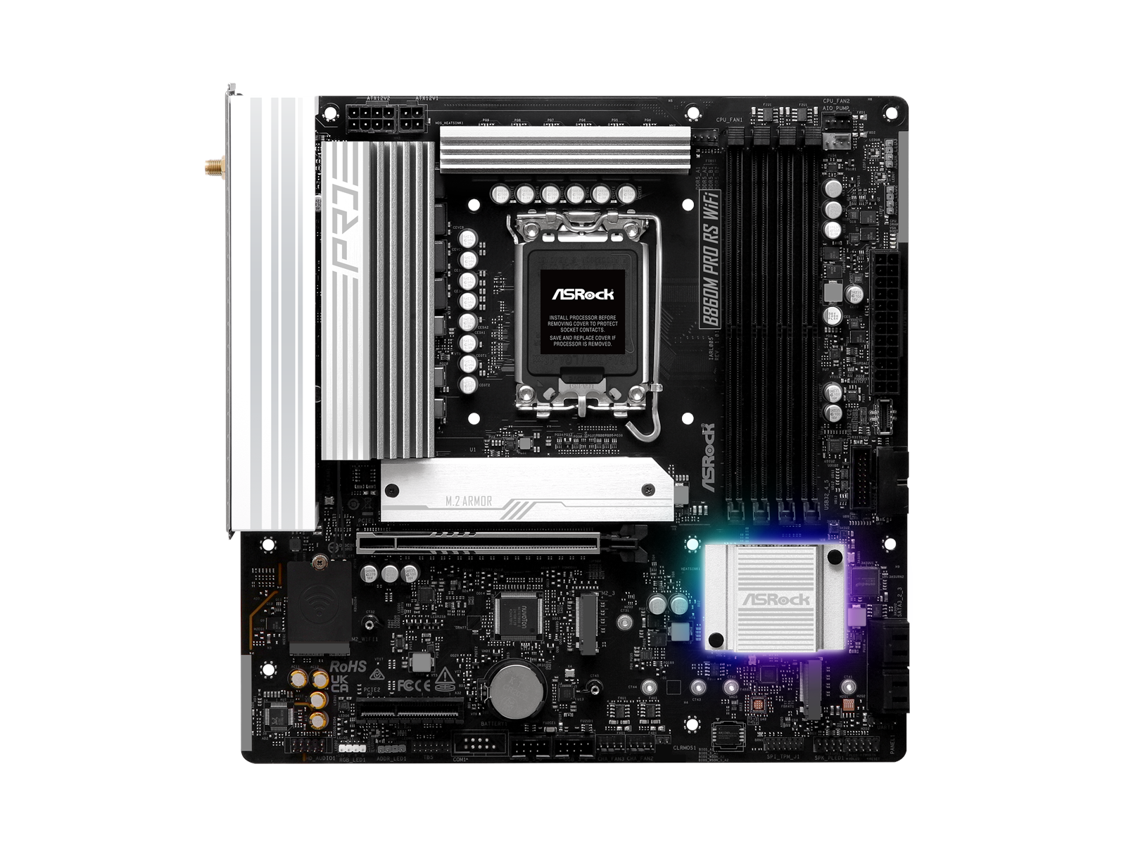 ASRock B860M Pro RS WiFi Mainboard - Intel B860 - Intel LGA1851 socket - DDR5 RAM - Micro-ATX