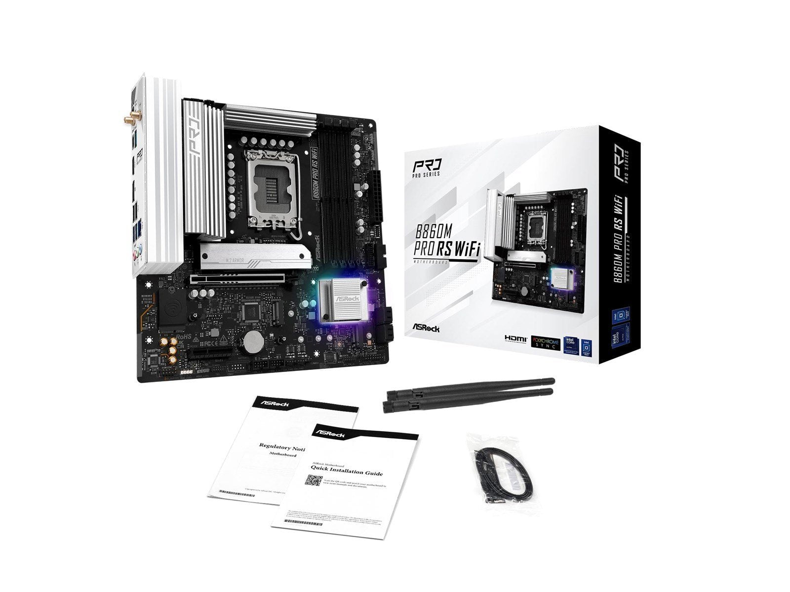 ASRock B860M Pro RS WiFi Mainboard - Intel B860 - Intel LGA1851 socket - DDR5 RAM - Micro-ATX