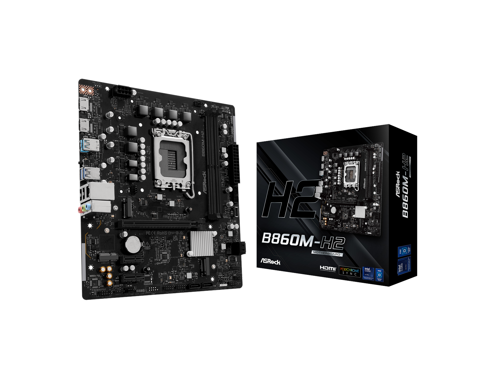 ASRock B860M-H2 Mainboard - Intel B860 - Intel LGA1851 socket - DDR5 RAM - Micro-ATX