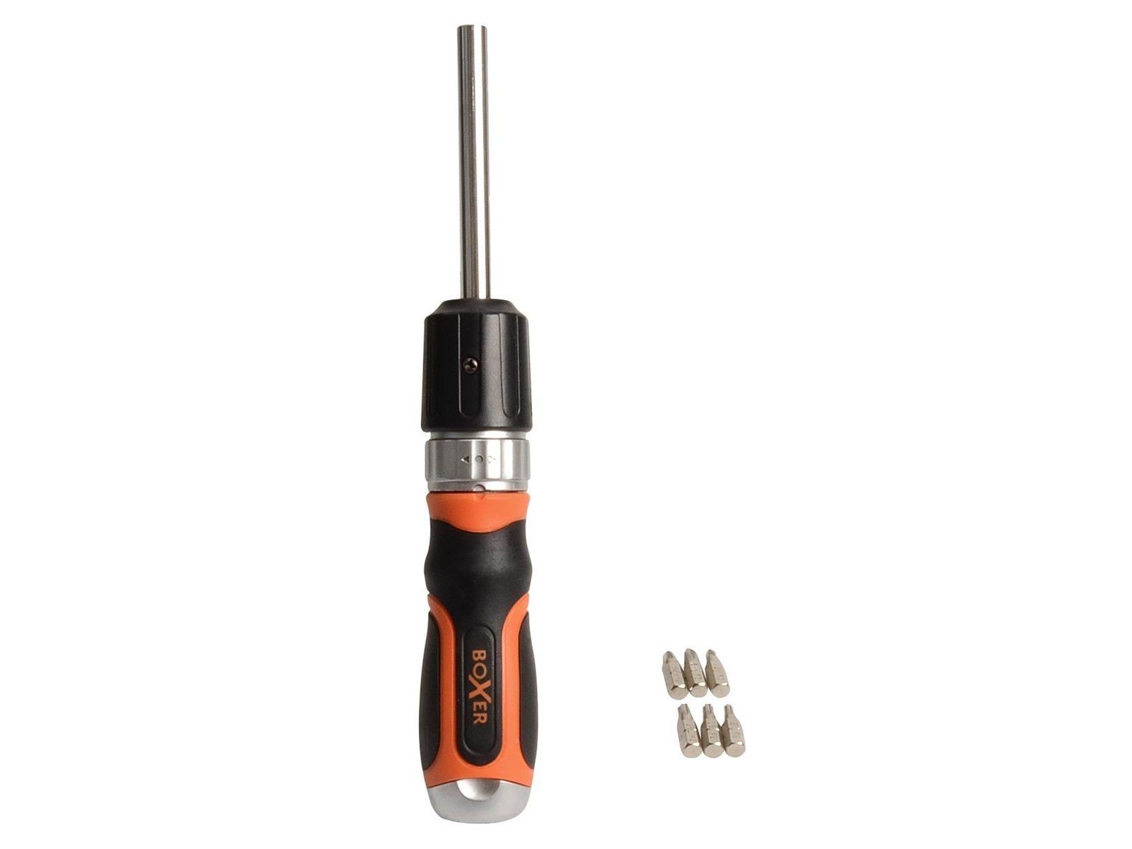 Boxer ratchet screwdriver with 6 bits