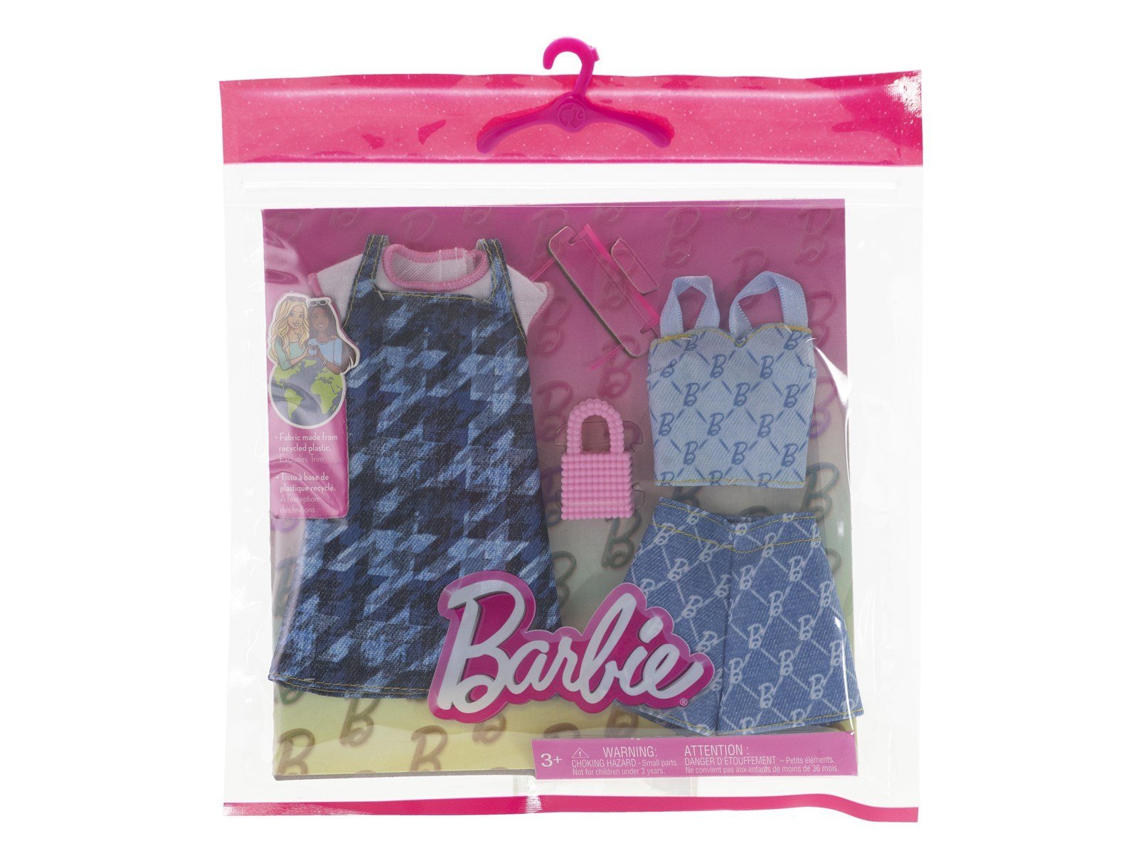 Barbie Fashion 2-Pack Blue Denim Dress Top And Shorts Pink Sunglasses And Purse