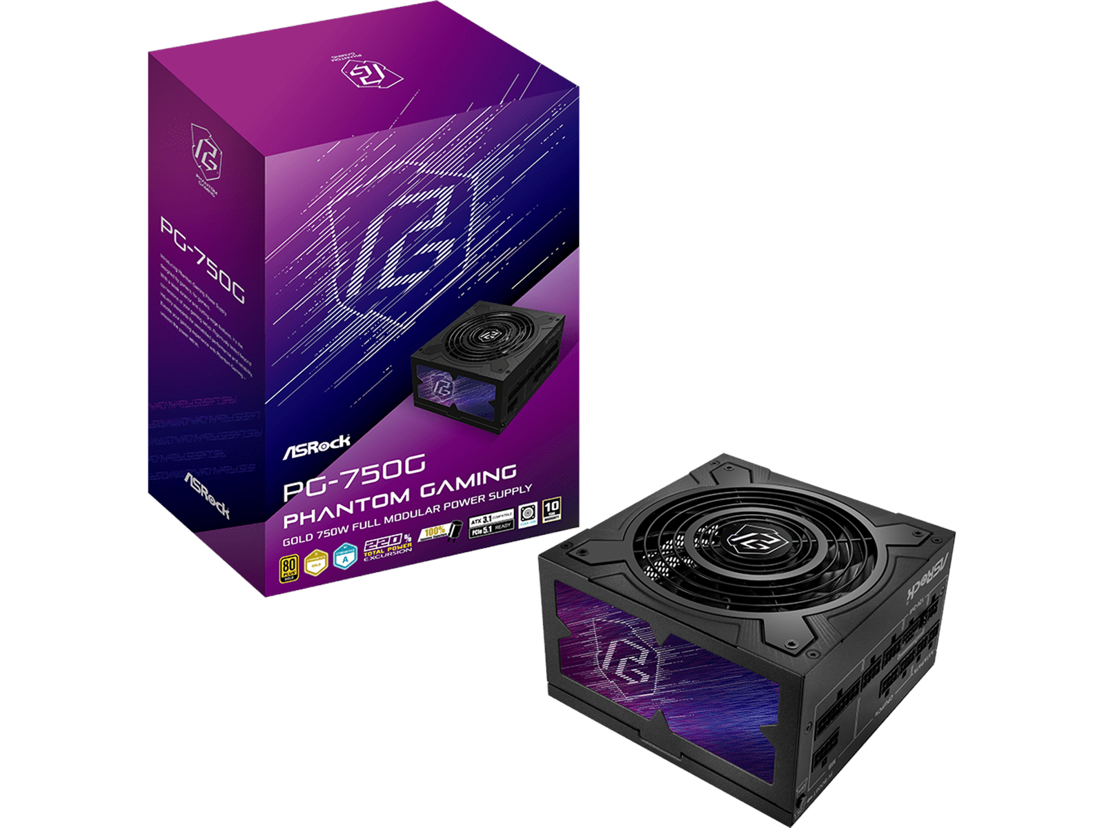 ASRock PG-750G Netzteile - 750 Watt - 135 mm - ATX 3.1 - 80 Plus Gold zertifiziert