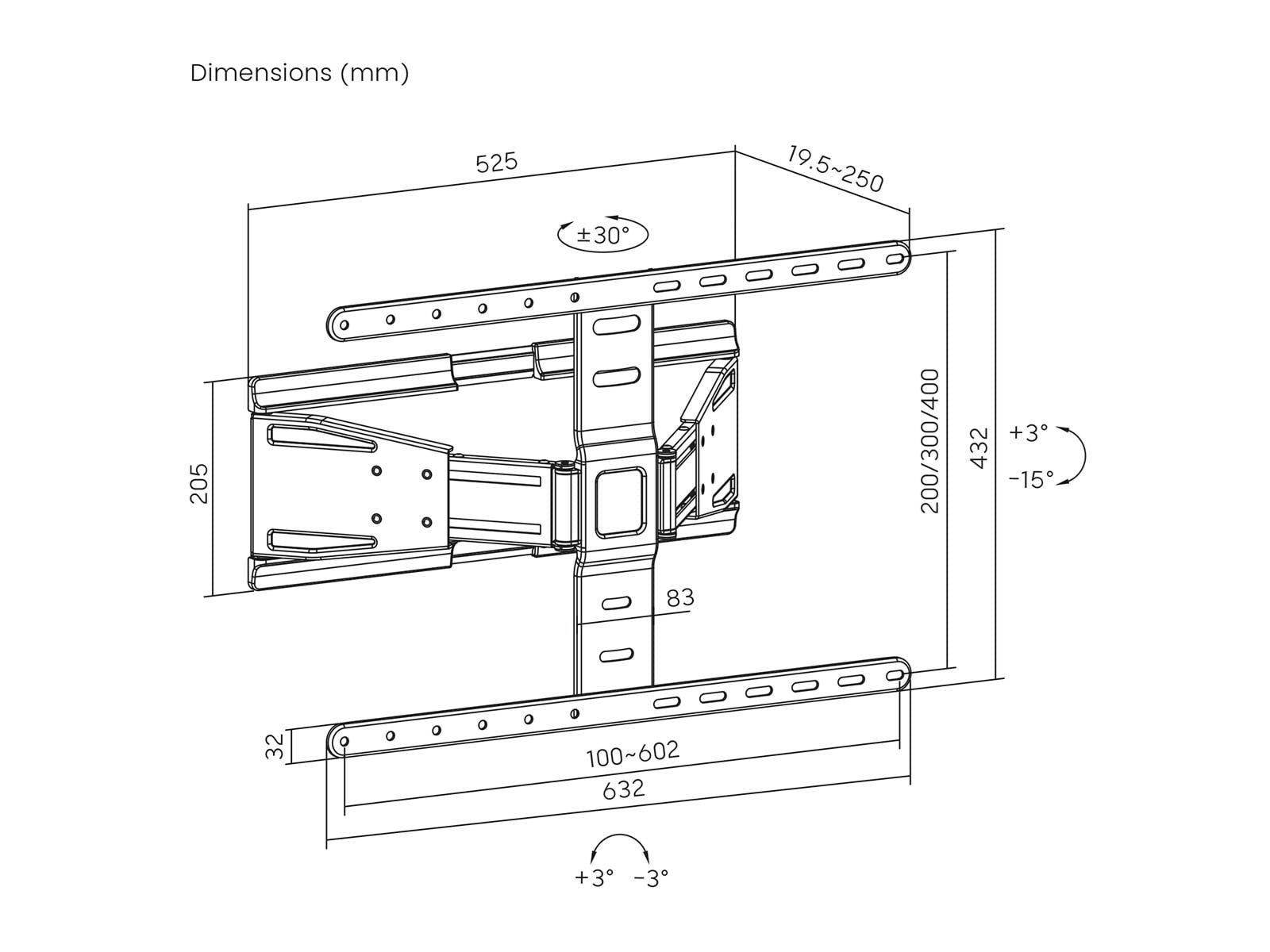Nedis Fuld Motion TV wallmount | 43 - 90 