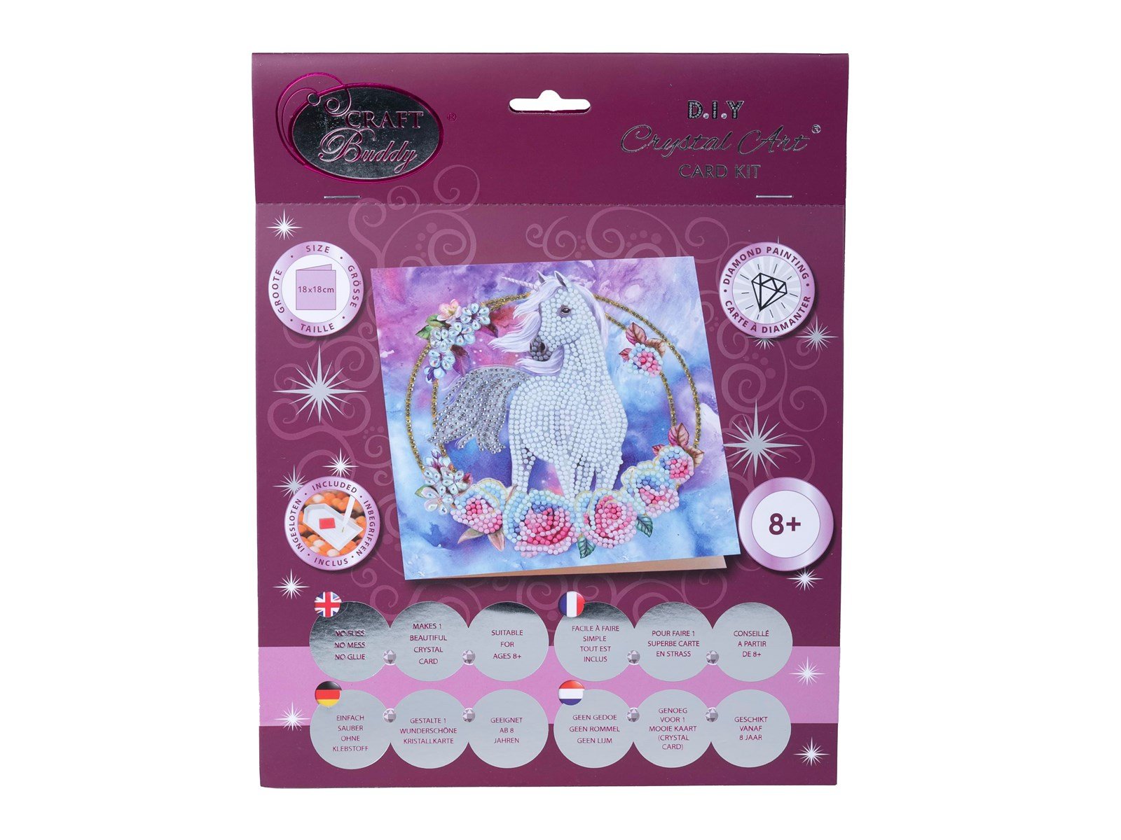 Craft Buddy Unicorn Garland, 18x18cm Crystal Art Card
