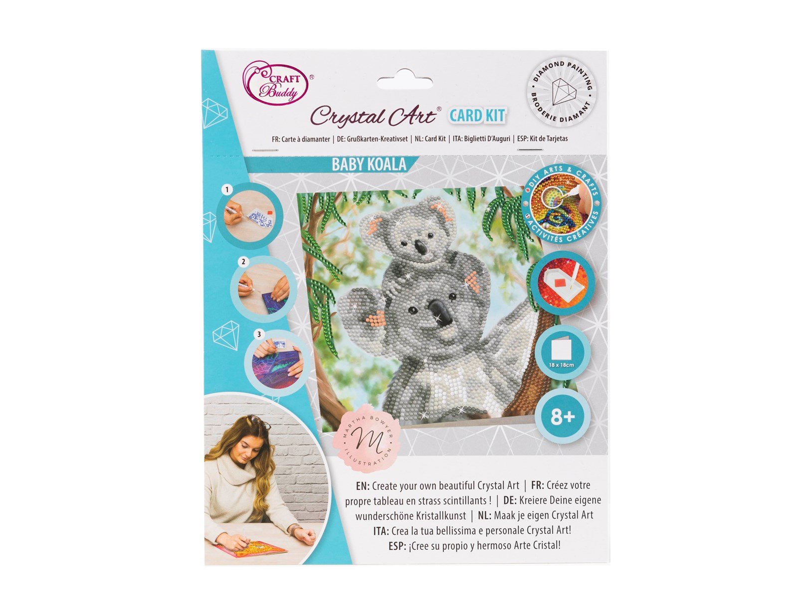 Craft Buddy Koala Cuddles, 18x18cm Crystal Art Card