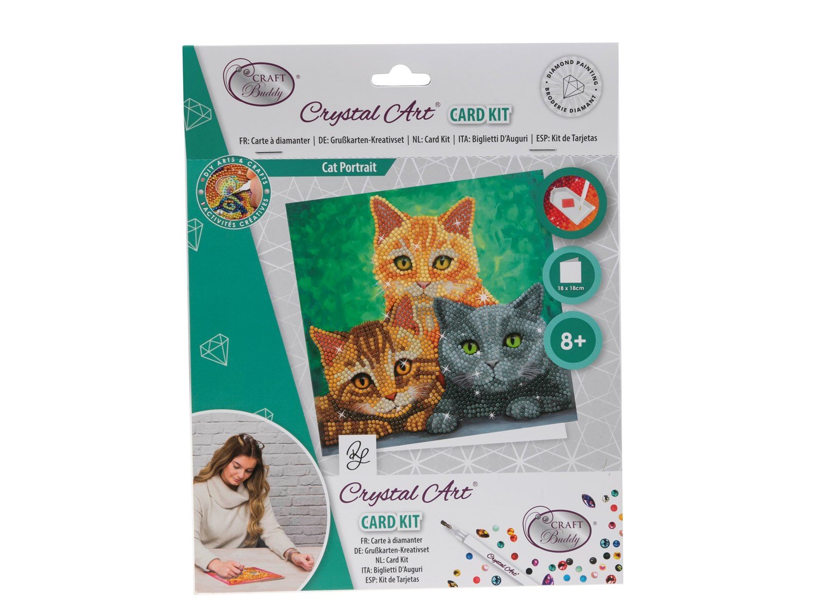 Craft Buddy Cats, 18x18cm Crystal Art Card