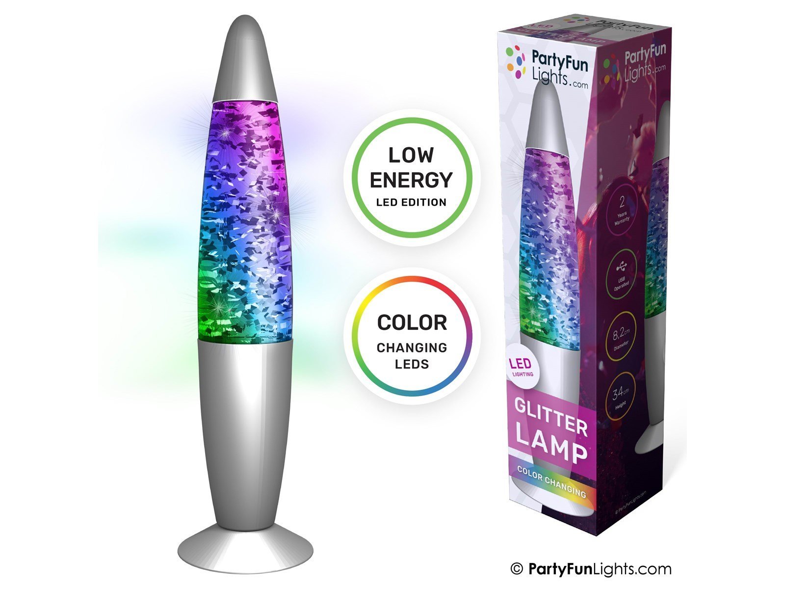 Party Funlight Glitter lampe - Multifarvet H: 34cm