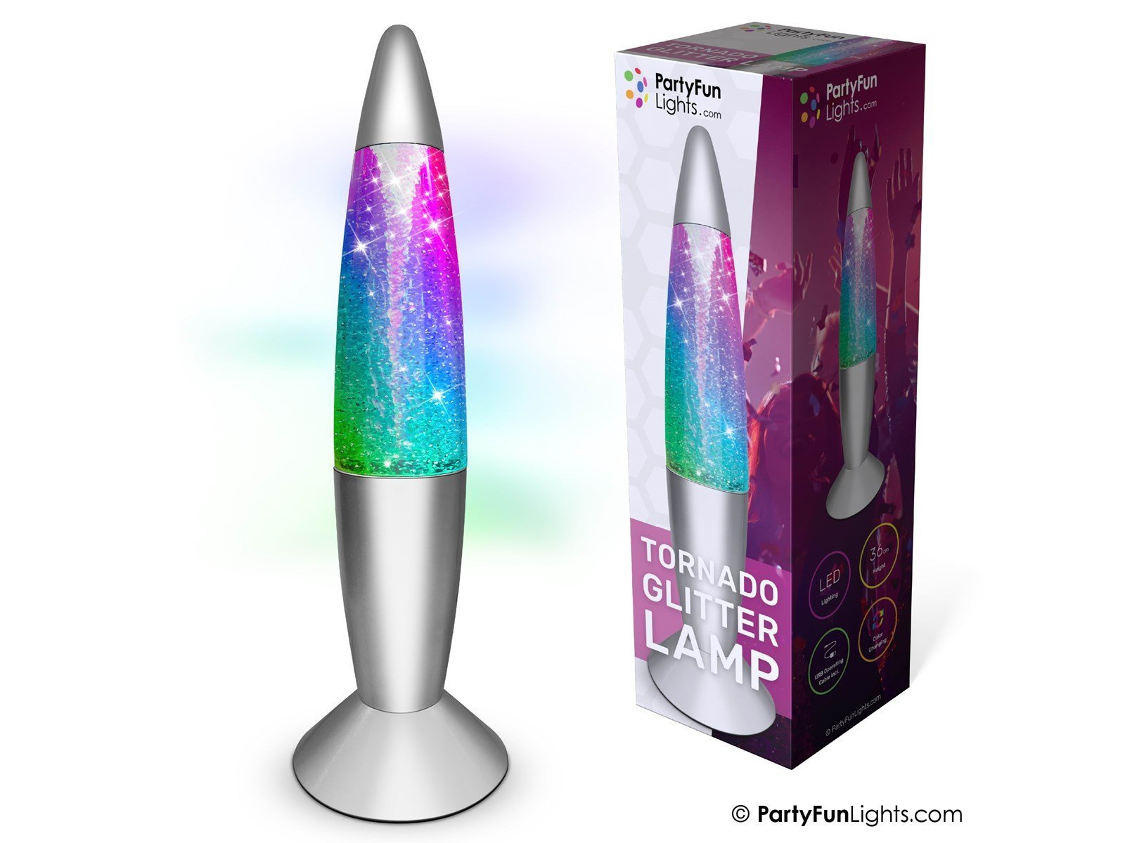 Party Funlight Tornado glitter lampe - Multifarvet H: 36cm