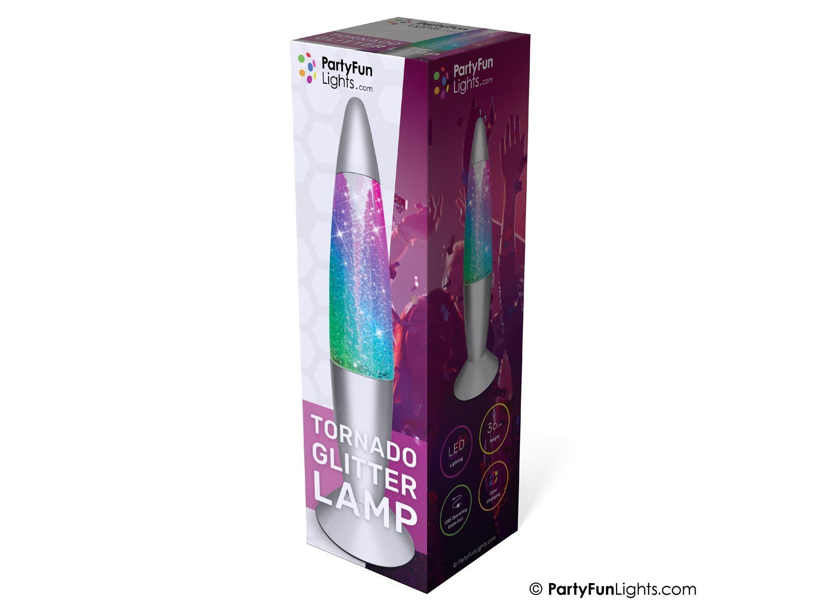 Party Funlight Tornado glitter lampe - Multifarvet H: 36cm