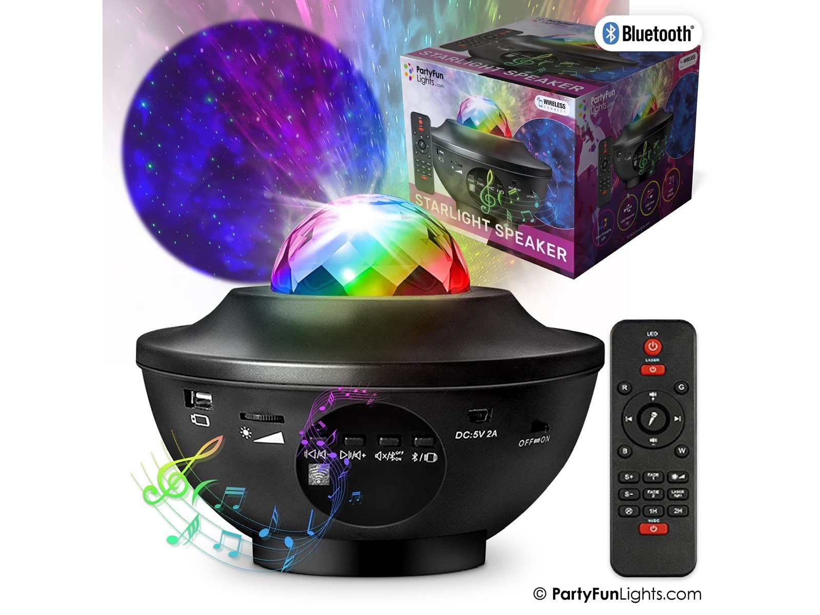 Party Funlight Galakse Bluetooth højttaler med fjernbetjening