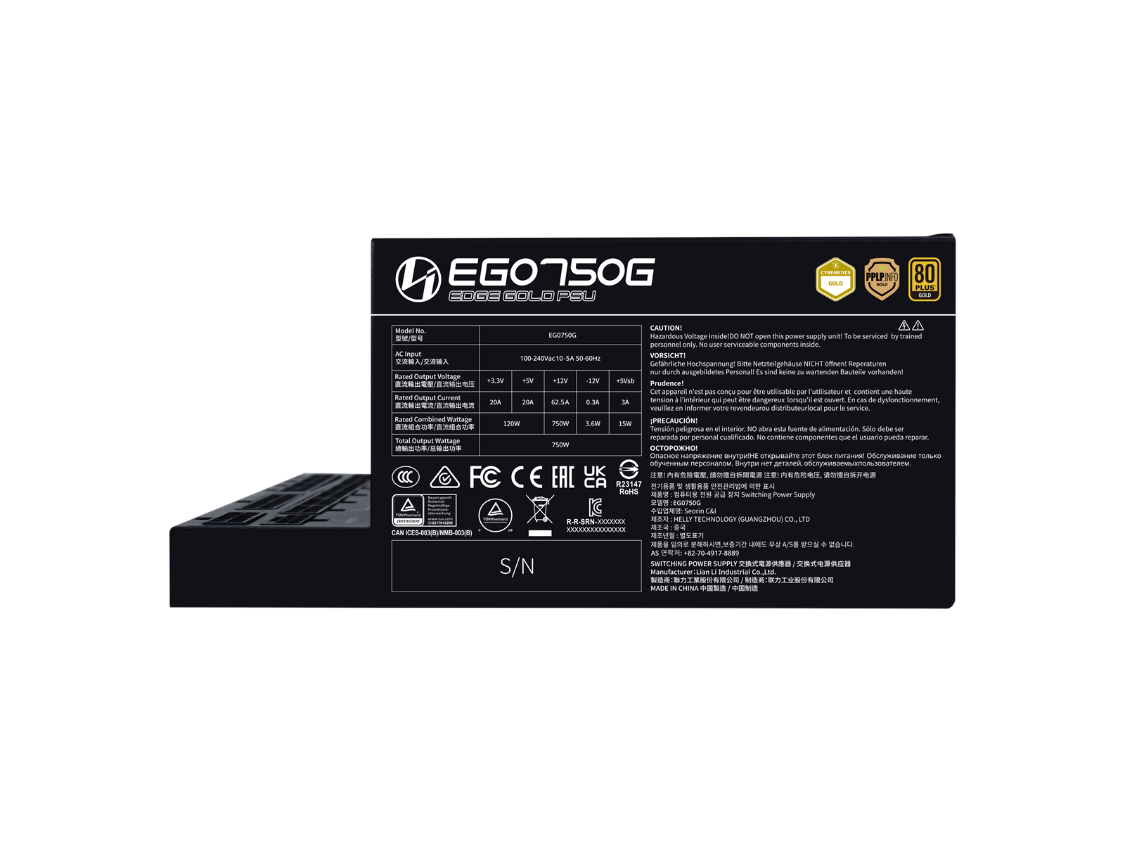Lian Li Edge Gold 750W Black Netzteile - 750 Watt - 120 mm - ATX 3.1 - 80 Plus Gold zertifiziert