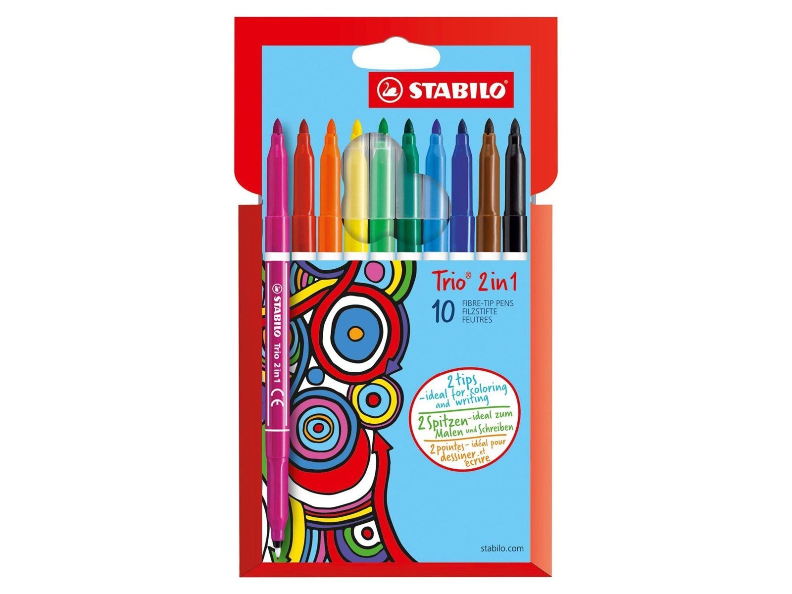 STABILO Trio 2 in 1 - Felt-tip pen and fineliner in one - Set of 10 pieces