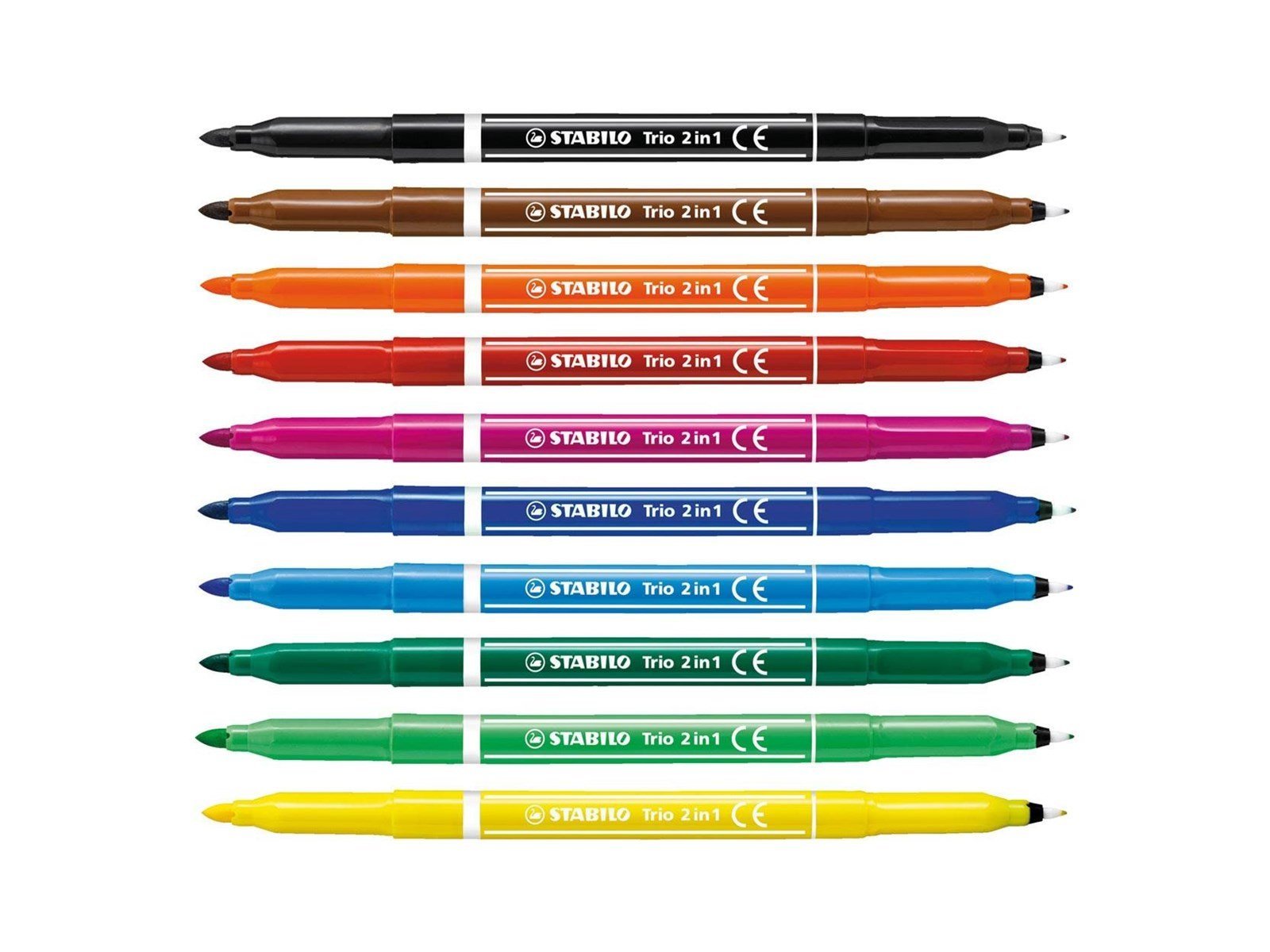 STABILO Trio 2 in 1 - Felt-tip pen and fineliner in one - Set of 10 pieces