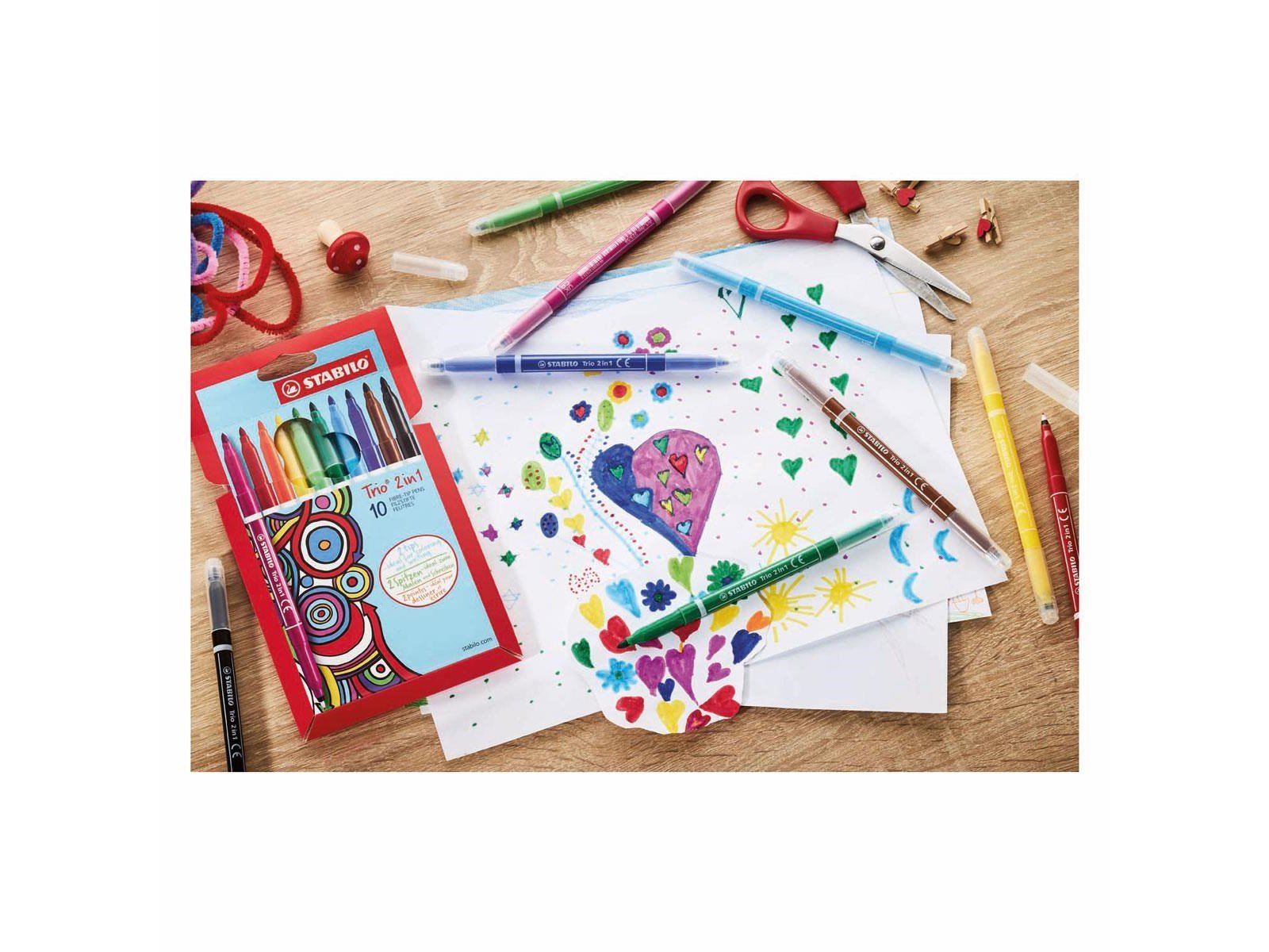 STABILO Trio 2 in 1 - Felt-tip pen and fineliner in one - Set of 10 pieces