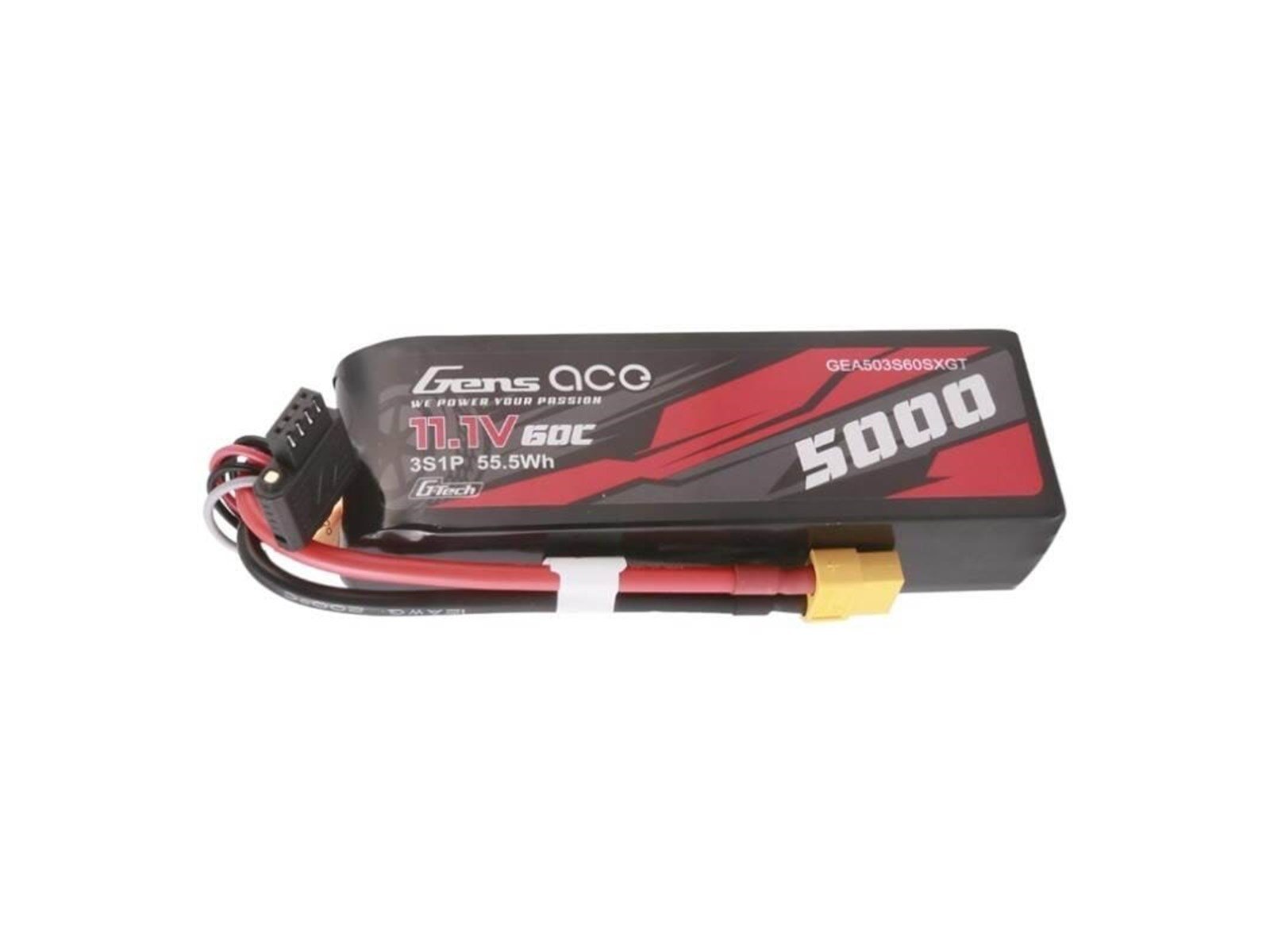 Gens ace &Tattu G-Tech 5000mAh 11.1V 60C 3S1P Short-Size Lipo With XT60 Plug