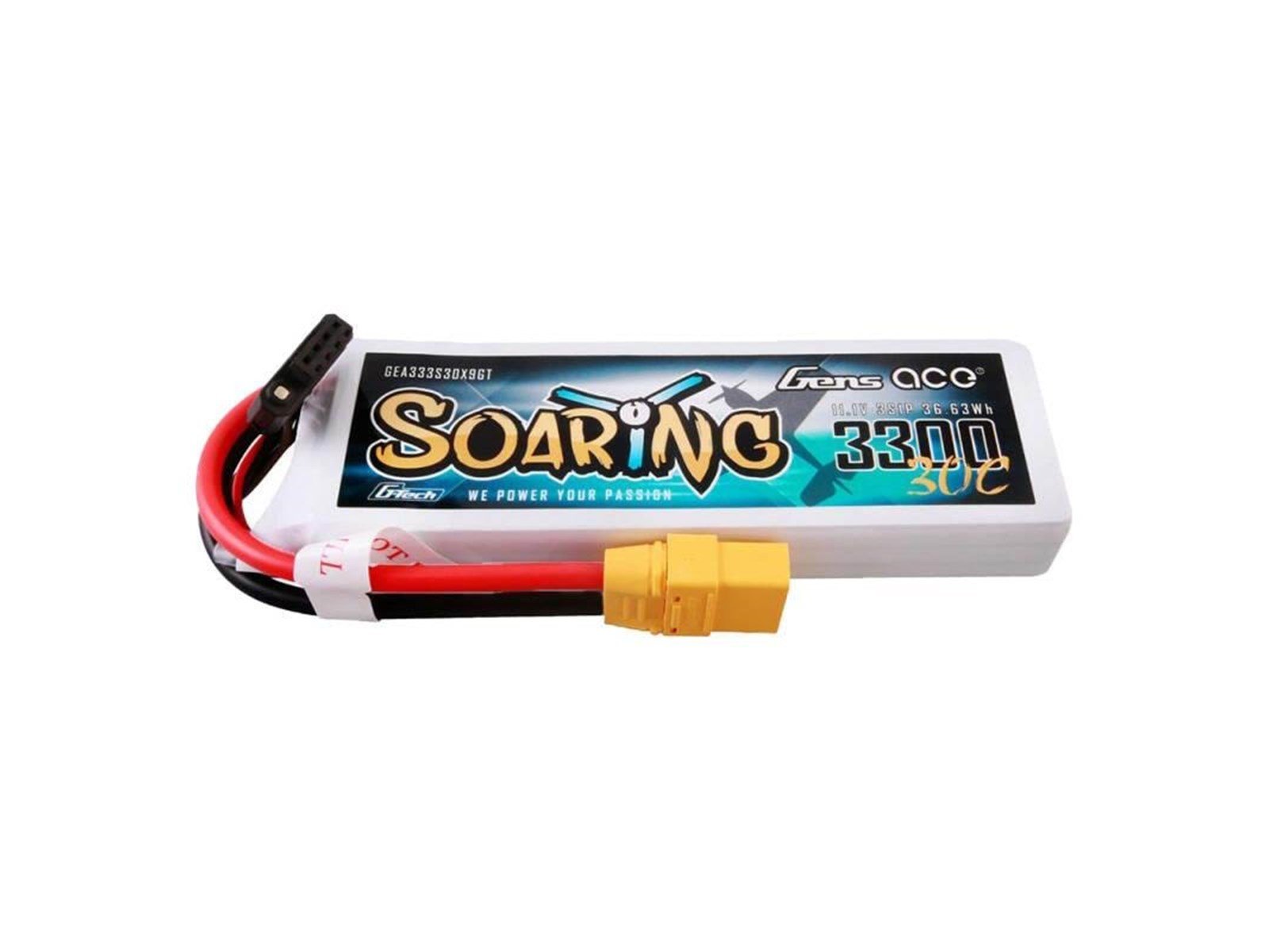Gens ace &Tattu G-Tech Soaring 3300mAh 11.1V 30C 3S1P Lipo Battery Pack with XT90 plug