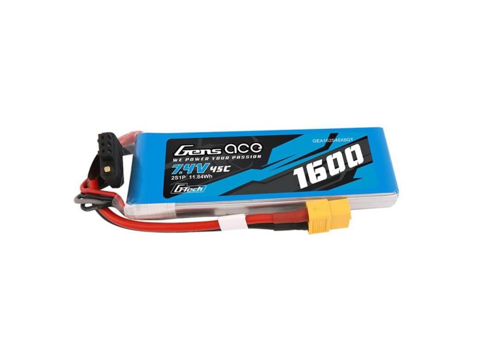 Gens ace &Tattu G-Tech LiPo 1600mAh 7.4V 45C 2S1P Battery with XT60 plug