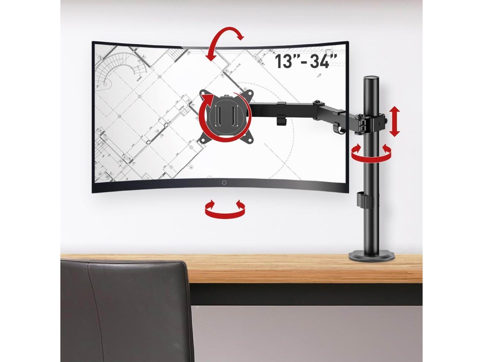 Barkan Monitor Arm - 1 Monitor13'- 34' - Black