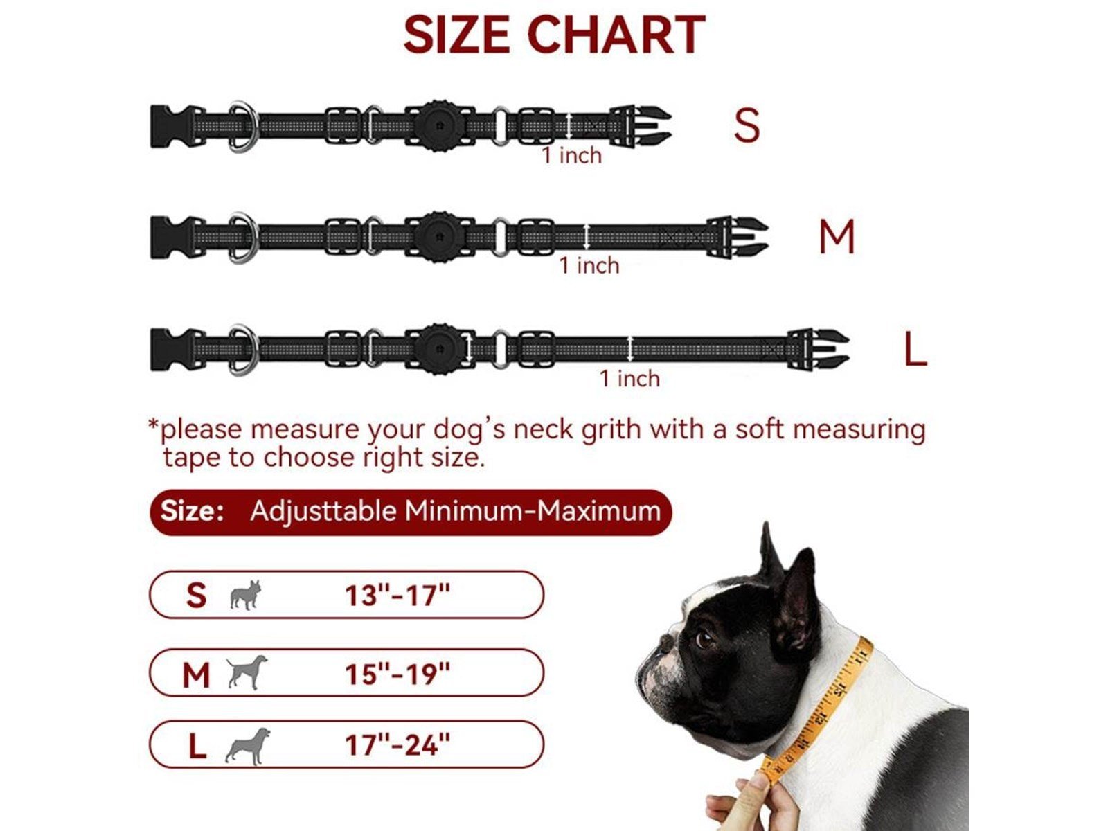 Lippa AirTag Ortungshalsband für Hunde Schwarz Größe: Mittel 38-48,5cm