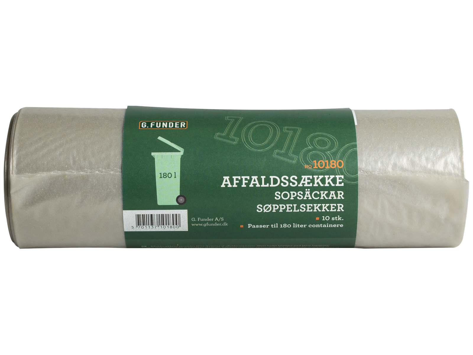G.Funder Container garbage bags for 180 liter container clear plastic 10 bags per roll - standard quality