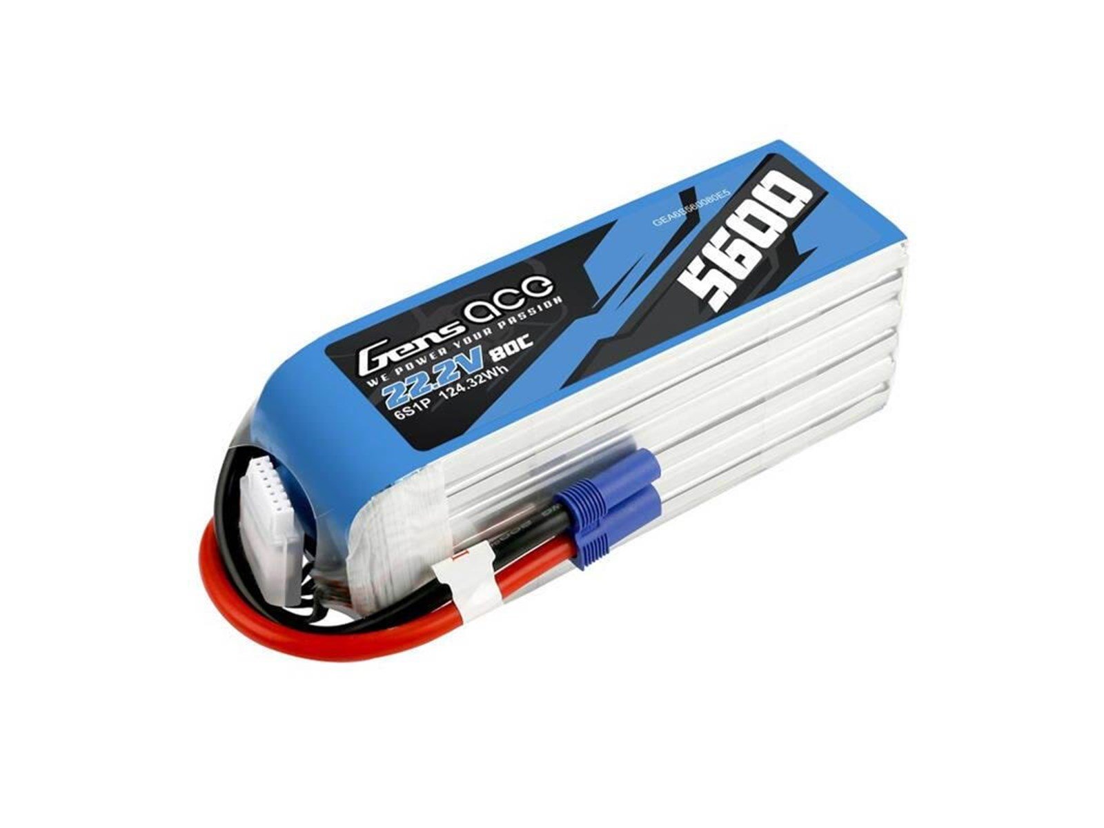 Gens ace &Tattu 5600mAh 80C 22.2V 6S1P Lipo Battery Pack with EC5 plug