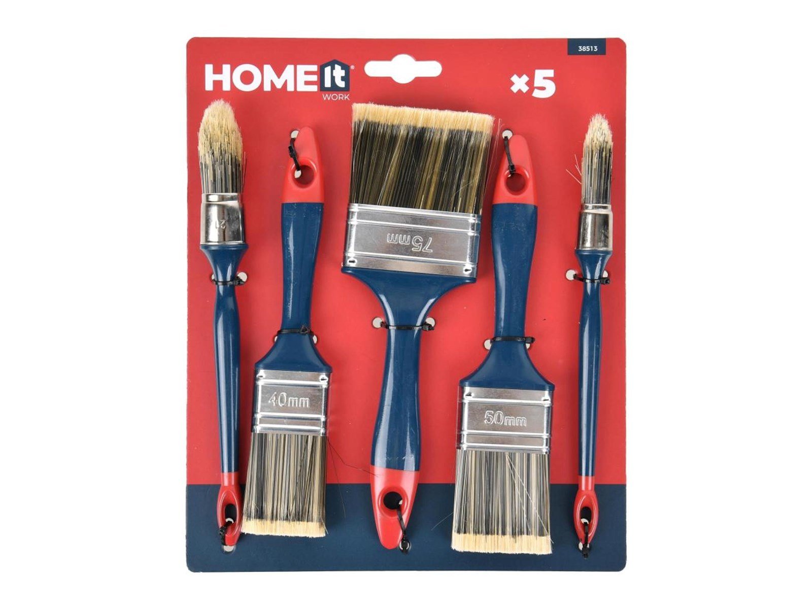 Workit Homeit® Work. Brush set - 3 flat 40/50/70 mm + 2 round - Blue/red