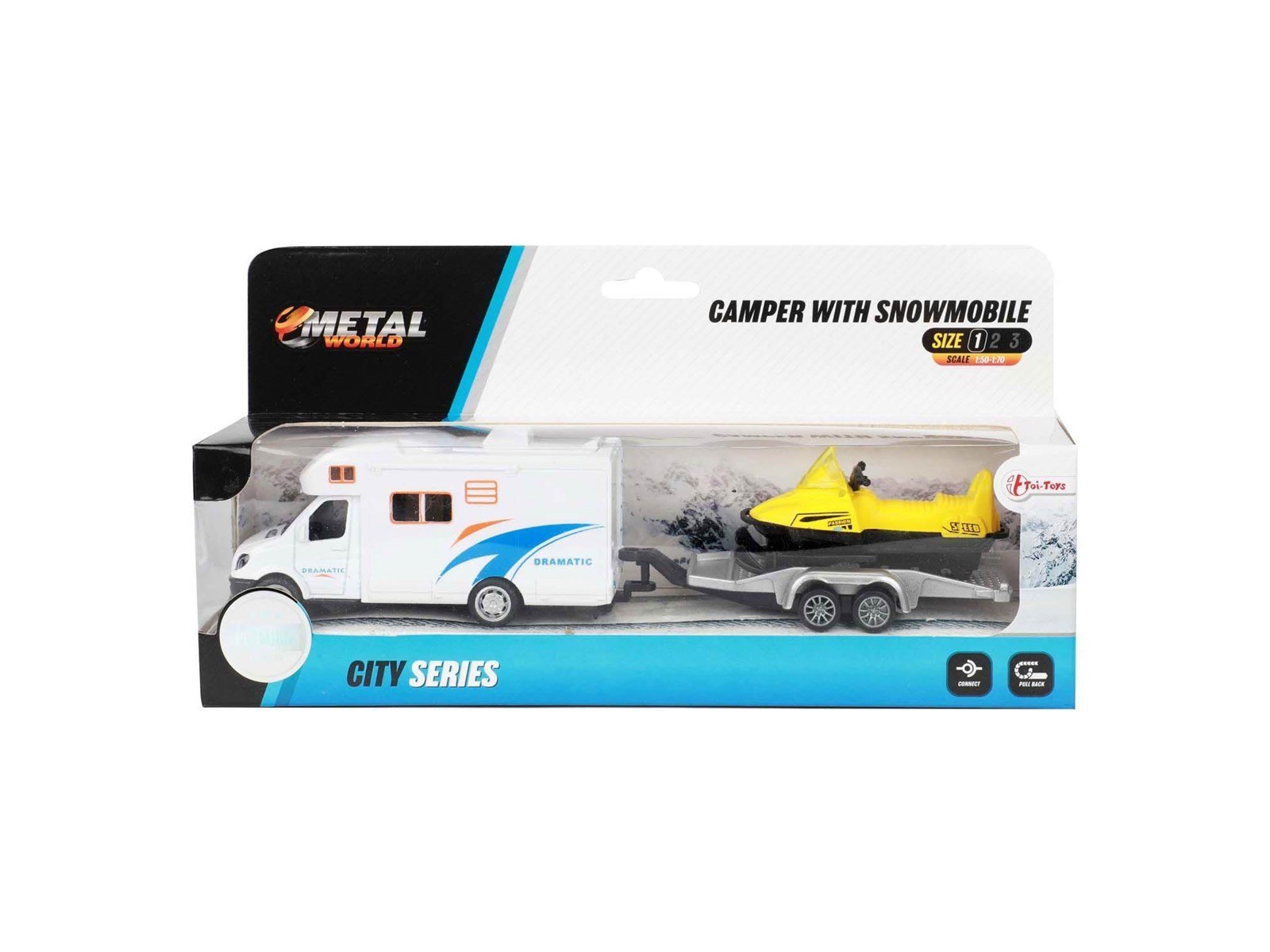 Toi-Toys - Metal Pull Back Camper with Trailer and Snowmobile