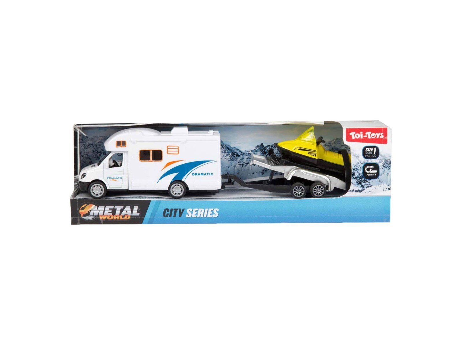 Toi-Toys - Metal Pull Back Camper with Trailer and Snowmobile