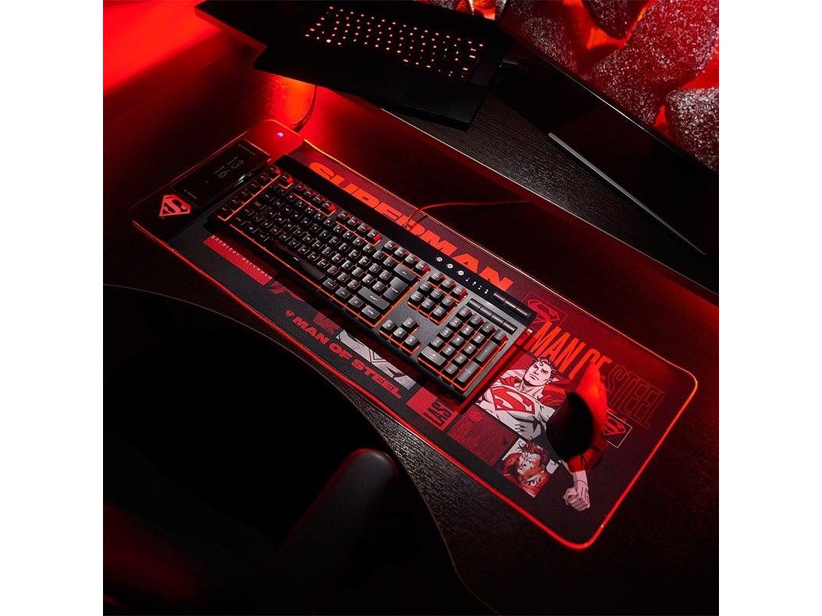 Numskull DC Comics Superman XL RGB Gaming Mat with 15W Wireless Charger