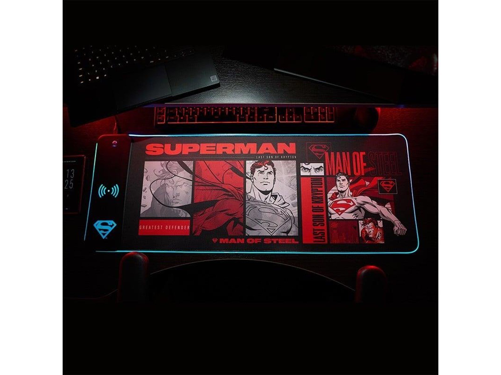 Numskull DC Comics Superman XL RGB Gaming Mat with 15W Wireless Charger
