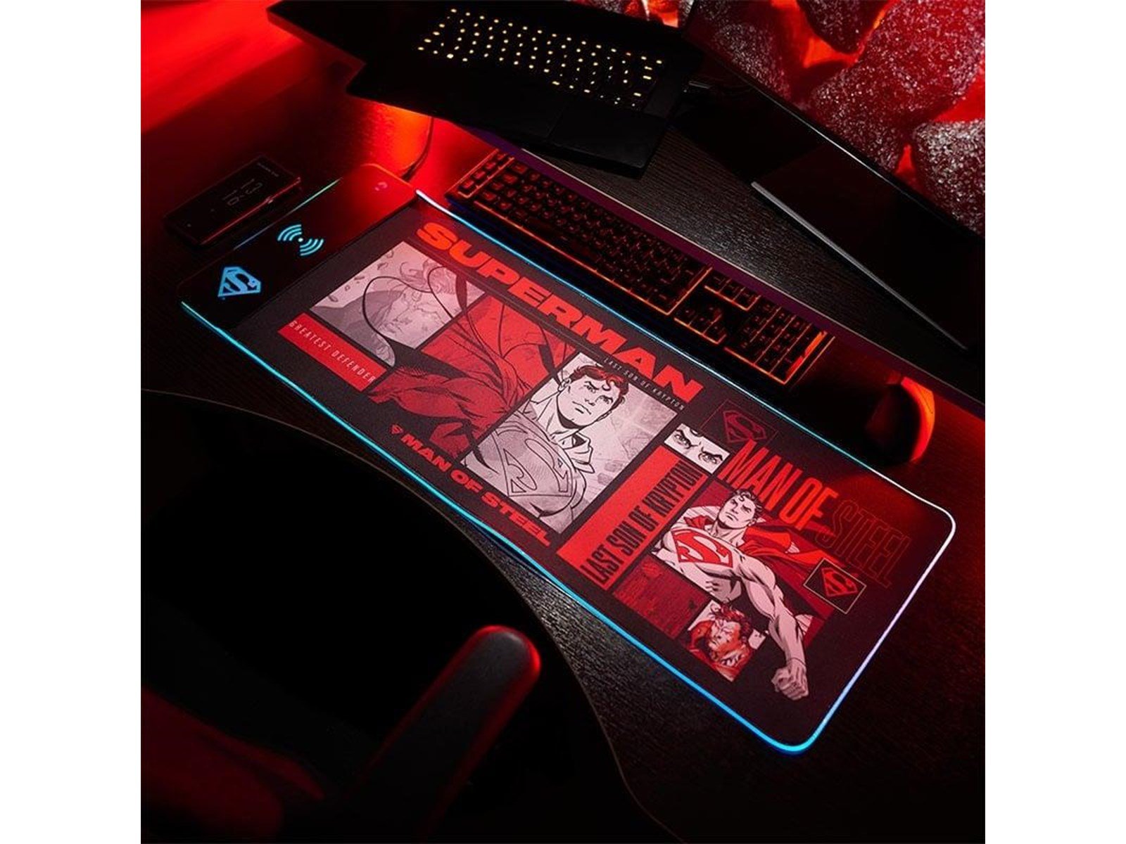 Numskull DC Comics Superman XL RGB Gaming Mat with 15W Wireless Charger