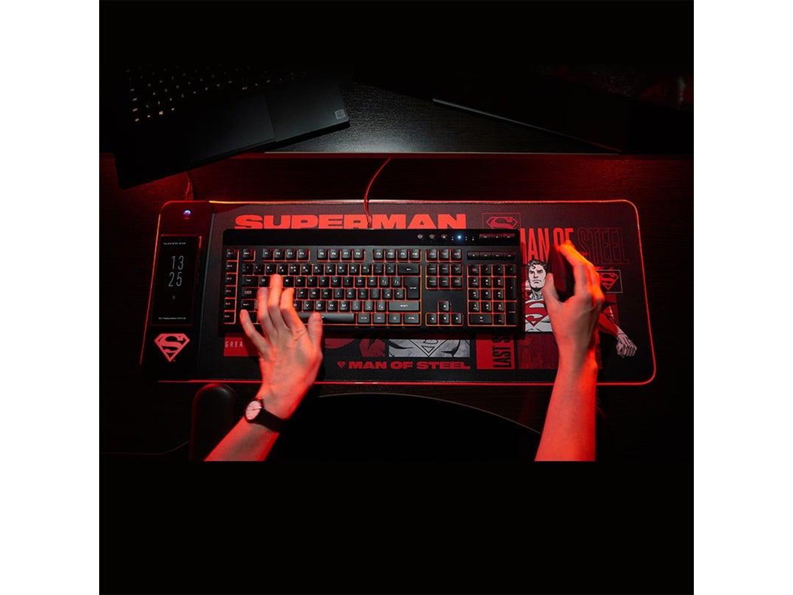 Numskull DC Comics Superman XL RGB Gaming Mat with 15W Wireless Charger