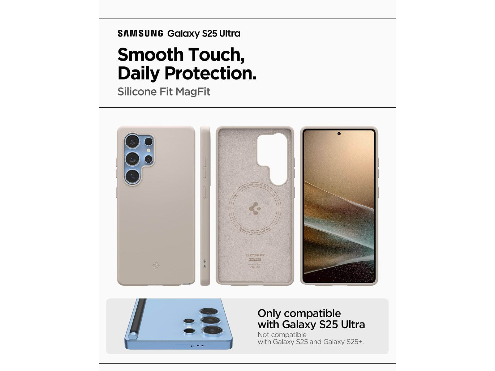 Spigen Silicone Fit MagSafe - Natural Titanium - Samsung Galaxy S25 Ultra